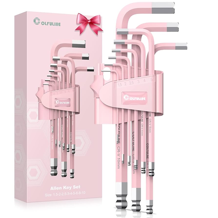 F♡ COLFULINE Pink Allen Key Set for Women, 9 PCS Long Ball End